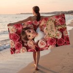 Personalised Birth Flower Cartoon Kid Photo Quick Dry Oversized Microfiber Beach Towel with Name Travel Essentials Beach Party Birthday Gift for Kids