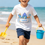Personalised Cartoon Summer Beach Crab 100% Cotton Kid T-shirt with Name Summer Travel Wear Holiday Back to School Gift for Kids