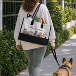 Personalized Cartoon Cat Dog Illustration Large Capacity Canvas Tote Bag with Text Daily Use Birthday Gift for Pet Lover Owner Veterinarian