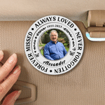 Personalised Round-Shaped Photo Wooden Car Visor Clip with Name and Year Car Accessory Anniversary Sympathy Gift for Loss of Loved One