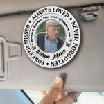 Personalised Round-Shaped Photo Wooden Car Visor Clip with Name and Year Car Accessory Anniversary Sympathy Gift for Loss of Loved One