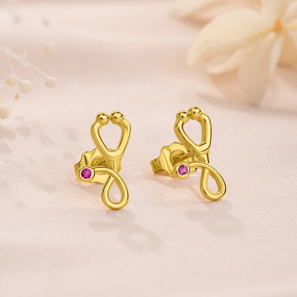 Personalized Stethoscope Stud Earrings with Birthstone Dainty Jewelry Nurses Week Appreciation Gift for Nurse Doctor Medical Staff