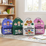 Personalized I'm Kind Brave Cartoon Kid Character Grid Large Capacity Backpack with Name Back to School Birthday Gift for Boys Girls