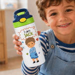Personalised Kind Smart Loved Colourful Cartoon Character 12 oz Insulated Water Bottle with Straw Handle and Name Daily Use Back to School Gift for Kid