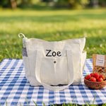 Personalized Embroidered Name and Monogram Cotton Canvas Tote Bag with Multi-Pocket Daily Use Bachelorette Party Teacher's Day Gift For Her
