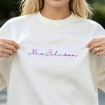 Personalised Multicolour Embroidered Title and Surname 100% Cotton Sweatshirt with Date Engagement Bridal Shower Wedding Gift for Newlywed Bridesmaid
