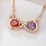 Personalized 2 Heart Birthstones Zircon Infinity Necklace with Names Dainty Jewelry Birthday Anniversary Wedding Christmas Gift for Women