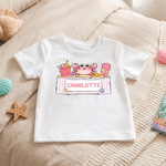 Personalised Cartoon Summer Beach Crab 100% Cotton Kid T-shirt with Name Summer Travel Wear Holiday Back to School Gift for Kids