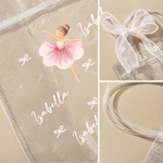 Personalised Ballerina Girl Bow Transparent Gift Bag with Name and Ribbon Daily Use Birthday Gift for Girl Ballet Lover