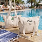 Personalized Embroidered Name and Monogram Cotton Canvas Tote Bag with Multi-Pocket Daily Use Bachelorette Party Teacher's Day Gift For Her