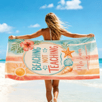 Personalised Colourful Beaching Not Teaching Oversized Quick Dry Beach Towel with Text Travel Essentials Summer Holiday Party Gift for Teacher