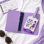 Personalised Travel Cartoon Character World Map Luggage Tag Passport Holder Set with Name Birthday Gift for Travel Lovers