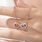 Personalized 2 Heart Birthstones Zircon Infinity Necklace with Names Dainty Jewelry Birthday Anniversary Wedding Christmas Gift for Women