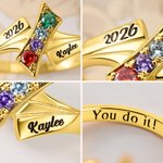 Personalized Sterling Silver Elegant 2-4 Birthstones Ring with Engraved Text Birthday Anniversary Graduation Gift for Graduates Friends