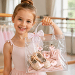 Personalised Ballerina Girl Bow Transparent Gift Bag with Name and Ribbon Daily Use Birthday Gift for Girl Ballet Lover