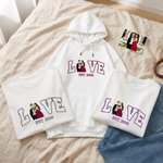 Personalised Multicolour Embroidered Style Love Photo T-shirt Sweatshirt Hoodie with Year Daily Wear Wedding Birthday Gift for Couples Besties