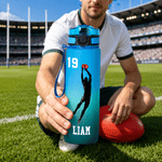 Personalized Cartoon AFL Player Silhouette 32 oz Water Bottle with Name and Number Outdoor Activities Birthday Game Day Gift for AFL Enthusiast Friend