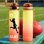 Personalized Cartoon AFL Player Silhouette 32 oz Water Bottle with Name and Number Outdoor Activities Birthday Game Day Gift for AFL Enthusiast Friend