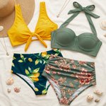 Personalized Retro Floral Leopard Print Woman Bikini Swimsuit with Name Beach Essential Summer Vacation Pool Party Gift for Woman
