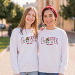 Personalised Multicolour Embroidered Style Love Photo T-shirt Sweatshirt Hoodie with Year Daily Wear Wedding Birthday Gift for Couples Besties