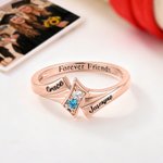 Personalized Sterling Silver Elegant 2-4 Birthstones Ring with Engraved Text Birthday Anniversary Graduation Gift for Graduates Friends