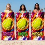 Personalized Fire Ball-Themed Graffiti-Art Design Quick Dry Microfiber Beach Towel with Name Summer Travel Birthday Gift for Sports Lovers