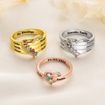 Personalized 1-8 Birthstones Heart Design Ring with Engraved Names Family Jewellery Birthday Mother's Day Gift for Women