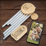 Personalized Line Drawing Photo Wooden Wind Chime with Name and Text Memorial Sympathy Pet Loss Gift for Pet Owner Pet Lover