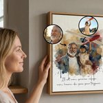 Toile personnalisée avec portrait de famille et texte - Effet peinture à l'aquarelle - Cadeau sentimental pour la famille