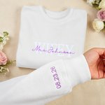 Personalised Multicolour Embroidered Title and Surname 100% Cotton Sweatshirt with Date Engagement Bridal Shower Wedding Gift for Newlywed Bridesmaid