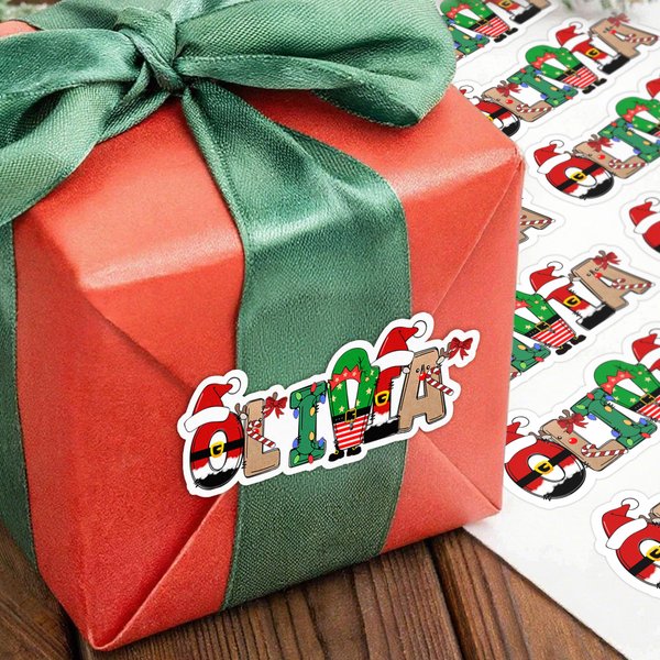 Personalized Santa Colored Lights Letter Waterproof Stickers Initial Name Labels for DIY Gift Decoration Cute Christmas Festival Party Favors for Kids