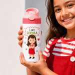Personalised Kind Smart Loved Colourful Cartoon Character 12 oz Insulated Water Bottle with Straw Handle and Name Daily Use Back to School Gift for Kid