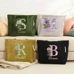Personalized Diamond Style Birth Flower Initial Large Capacity Corduroy Tote Bag with Name Daily Use Birthday Gift for Woman Girl