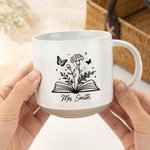 Personalised Book Birth Flower Ceramic Coffee Mug with Text Office Home Use Teacher's Day Birthday Gift for Teachers Book Lovers
