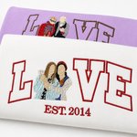 Personalised Multicolour Embroidered Style Love Photo T-shirt Sweatshirt Hoodie with Year Daily Wear Wedding Birthday Gift for Couples Besties