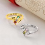 Personalized Sterling Silver Elegant 2-4 Birthstones Ring with Engraved Text Birthday Anniversary Graduation Gift for Graduates Friends