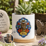 Personalized Stained Glass Pet Photo Ceramic Plant Pot with Name and Bamboo Base Home Decor Memorial Gift for Pet Owner