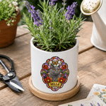 Personalized Stained Glass Pet Photo Ceramic Plant Pot with Name and Bamboo Base Home Decor Memorial Gift for Pet Owner