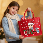 Personalised Cute Cartoon Character Eco-Friendly Large-Capacity Jute Tote Bag with Art Name Christmas Party Gift for Children