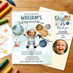 Personalized First Trip Around The Sun Astronaut Invitation Card with Name Time and Photo 1st Birthday Party Gift for Parents