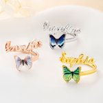 Personalised Birth Butterfly Sterling Silver Ring with Name Minimalist Jewellery Birthday Anniversary Gift for Bestie Bridesmaid