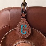 Personalized Hand Embossed Retro Floral Letter PU Leather Magnetic Hat Holder with Carabiner Daily Use Travel Birthday Gift for Man Outdoor Enthusiast