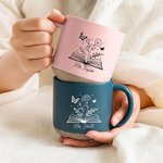 Personalised Book Birth Flower Ceramic Coffee Mug with Text Office Home Use Teacher's Day Birthday Gift for Teachers Book Lovers