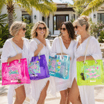 Personalized Ocean Animals Tropical Pattern Multicolour Holographic Clear Tote Bag with Name Beach Party Travel Holiday Birthday Gift for Friends