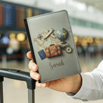 Personalized Global Travel Theme PU Leather Passport Holder with Name Daily Use Travel Birthday Gift for Traveller Family Friend