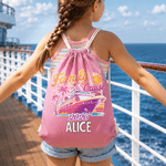 Personalized Family Cruise Coconut Tree Drawstring Bag with Name and Year Beach Party Summer Cruise Vacation Travel Birthday Gift for Kids Family