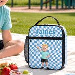 Personalized 3D Cartoon Character Multicolour Plaid Lunch Bag with Name Back to School Birthday Gift for Boys Girls