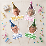 Personalised Fun Face Photo Retired Party Hat Theme Cupcake Topper with Text Cake Decoration Retirement Party Gift for Retiree Colleague