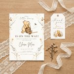 Personalized Classic Winnie the Pooh Floral Invitation Card with Name Time and Venue Baby Shower Gender Reveal Party Gift for New Mom New Parents