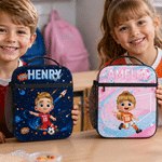 Personalised Football Theme 3D Cartoon Character Lunch Bag with Name Back to School Birthday Gift for Boys Girls
